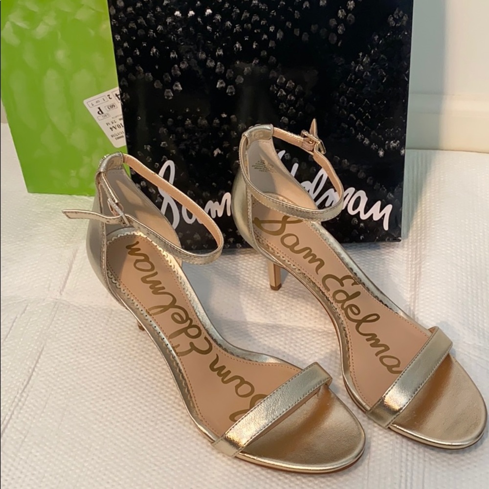 Brand New Sam Edelman Patti Heels Gold Metal 7.5M